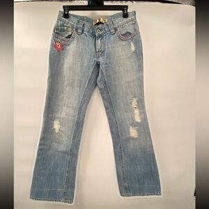 Roxy Denim Jeans floral Embroidered Distressed Cloudbreak Bootcut Jeans Size 5